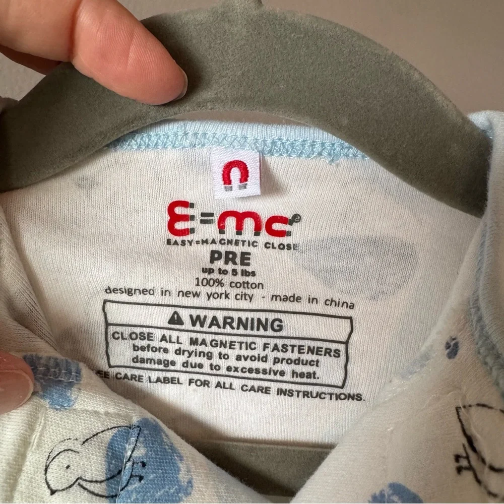 E=MC Magnetic Closure‎ Baby Bird Print Long Sleeve Footed Sleeper Size Preemie